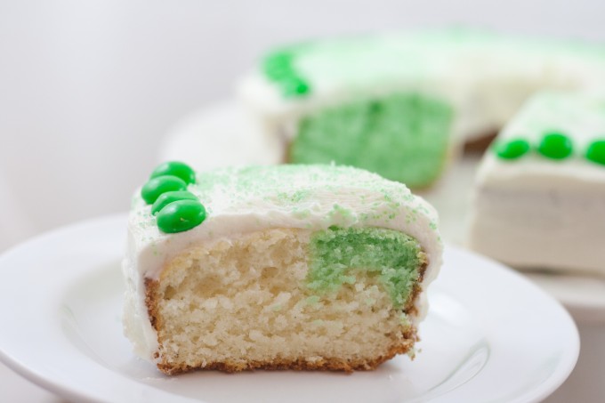 Green & White Cake - Slice with Cake behind