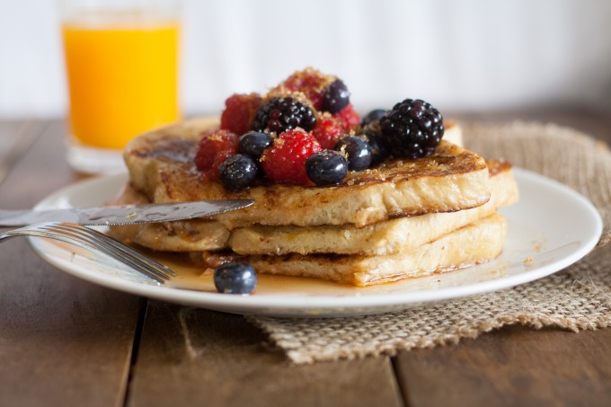 Side View of French Toast with Lemon Berry Crunch