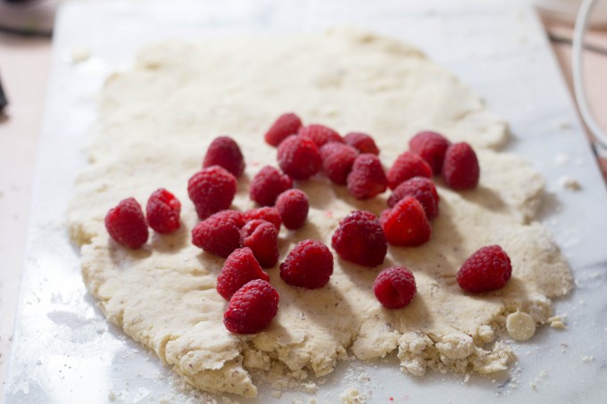 Making Scones - Folding in Raspberries