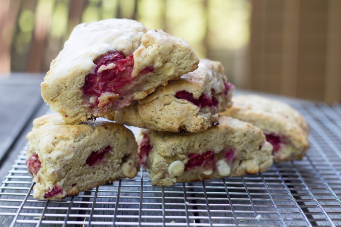 White Chocolate and Raspberry Scones on Cooling Rack