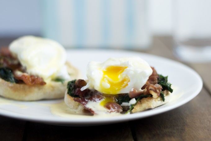 Eggs Florentine with broken yolk