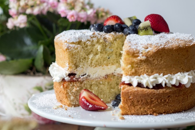 Victorian Sponge Cake with Slice Cut