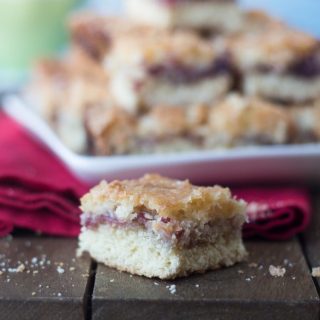 A piece of Raspberry Coconut Squares