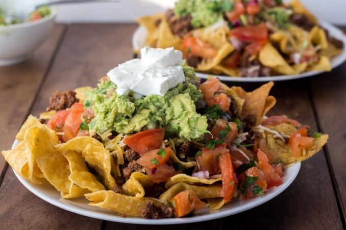 Beef Nachos with Salsa and Guacamole