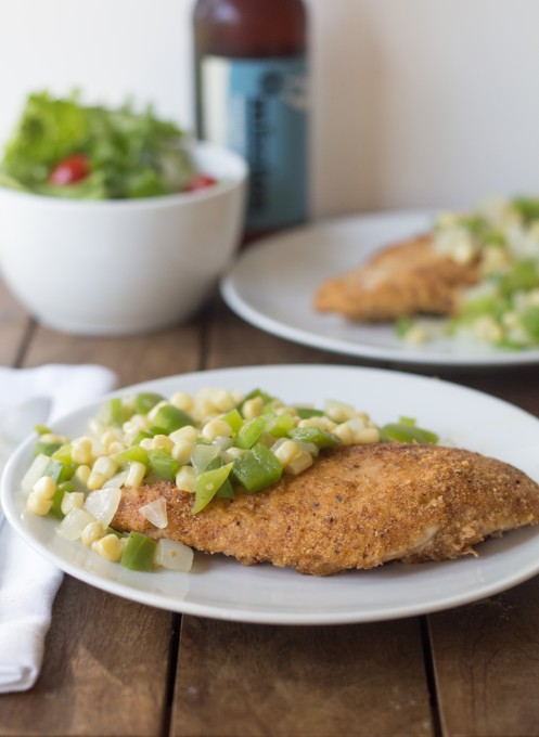 Chicken with Onions, Peppers and Corn