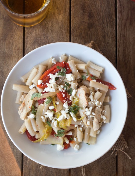 Greek Pasta and Chicken in bowl