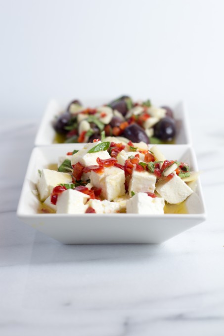 Marinated Olives and Feta in Bowl