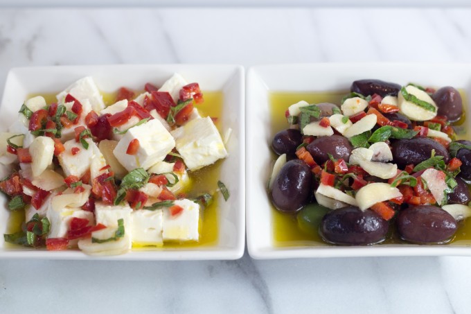 Olives and Feta Marinated in Garlic Oil