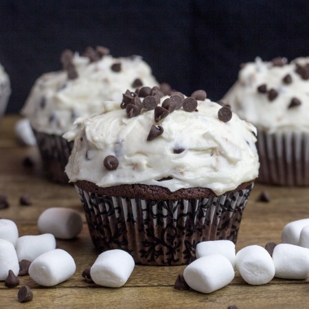 Smores Frosting on Chocolate Cupcakes