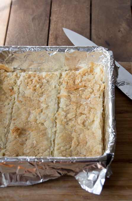 First layer of Puff Pastry in Square tin