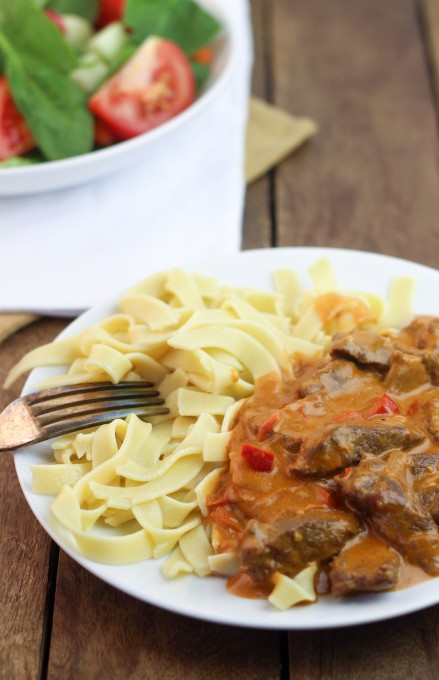 Beef Stroganoff served with Noodles