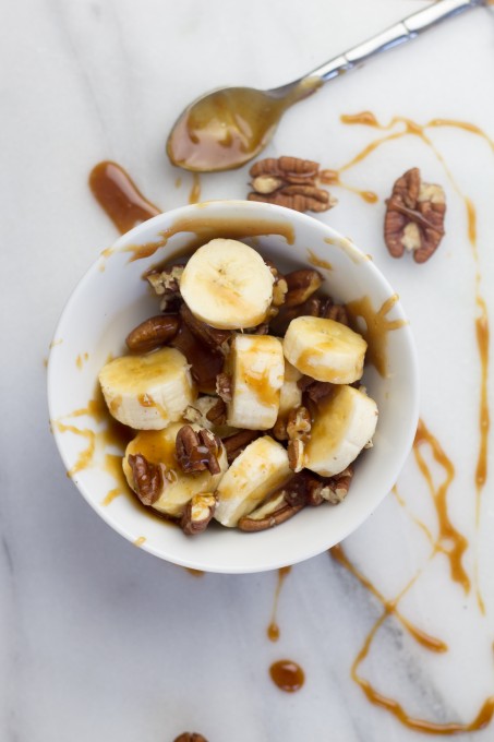 Salted Caramel Sauce on Bananas and Pecans