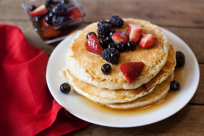 Pancakes with Berries in Orange Maple Syrup