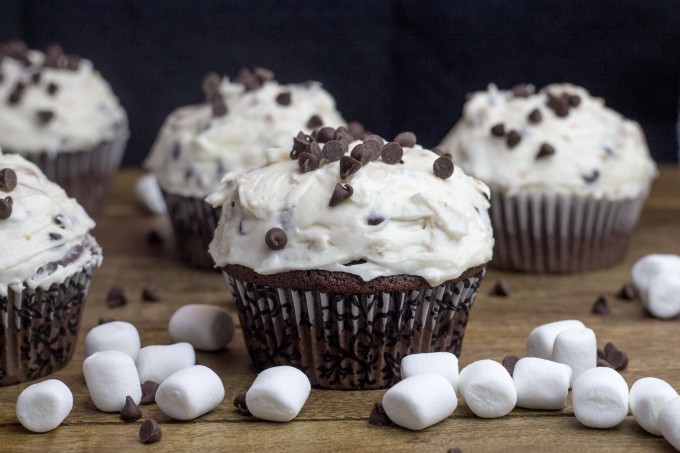 Smores Frosting on Chocolate Cupcakes